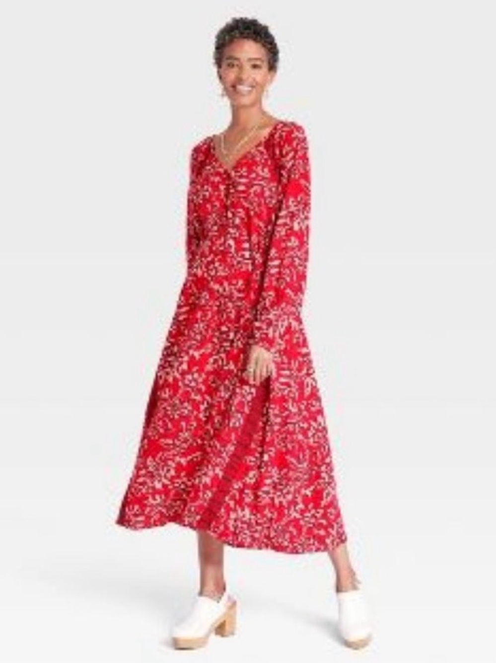 Knox Rose Red Floral V-Neck kaftan/ Maxi Dress